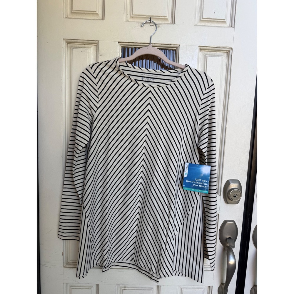 Coolibar Horizon Striped Tunic Top Black White UPF 50+ Sun Protection Size Small